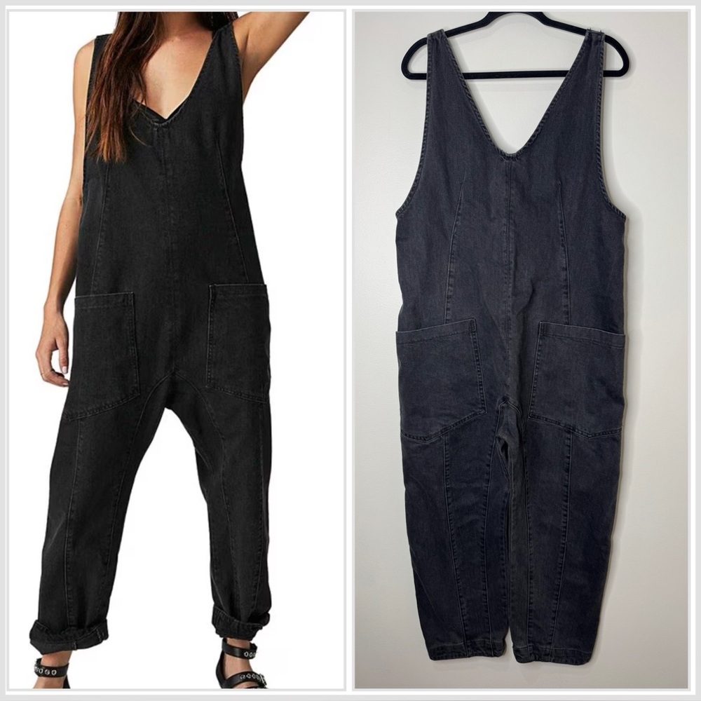 We The Free Black Denim Jumpsuit